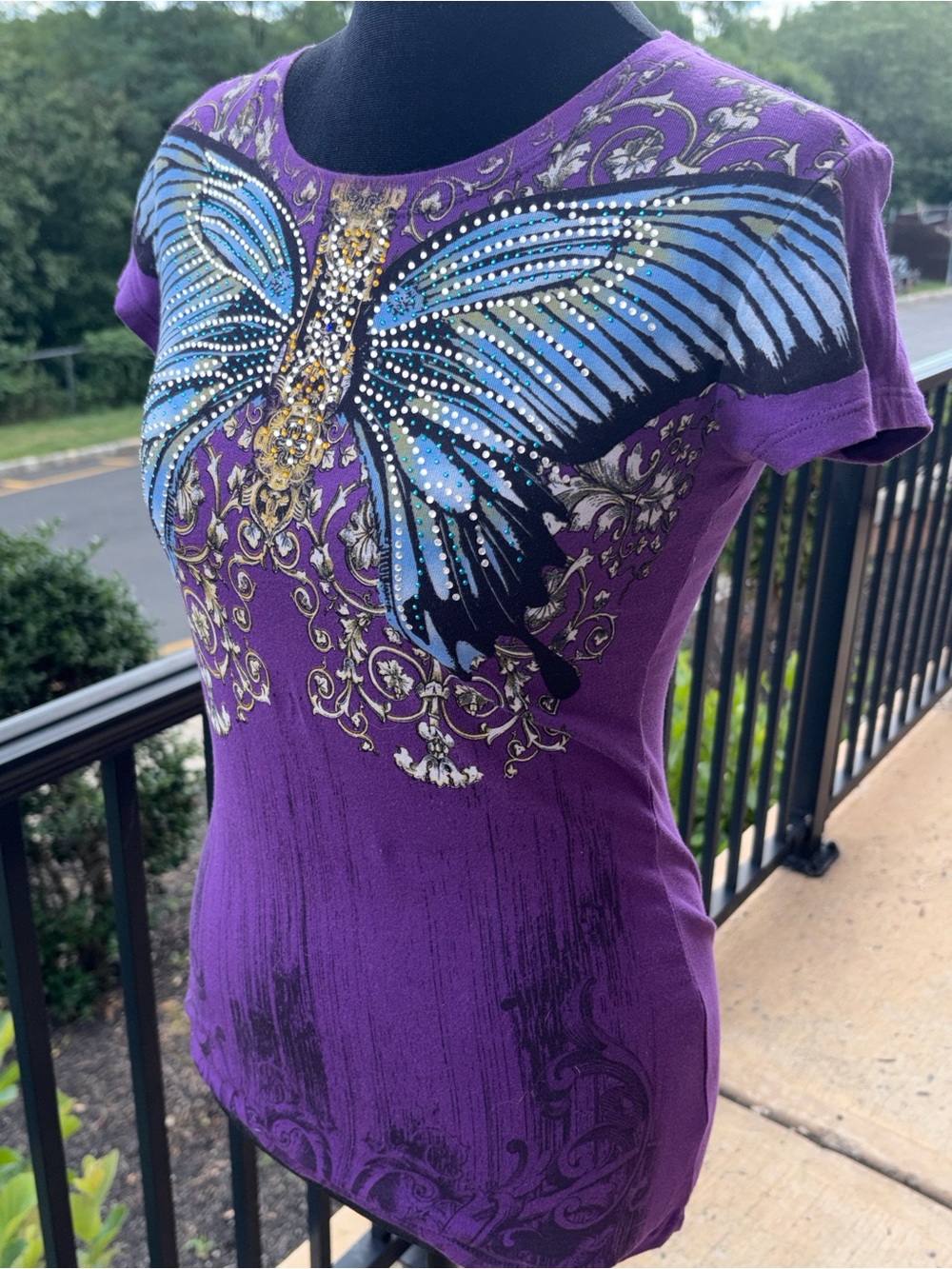 Purple Butterfly Embellished Women's Tee (new without tags) - Picture 4 of 10